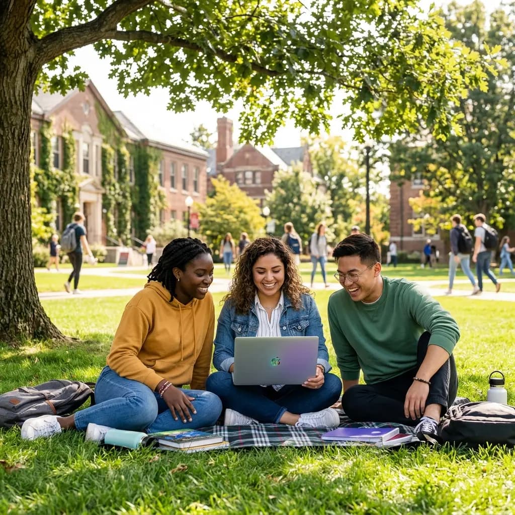 Students sitting under a tree